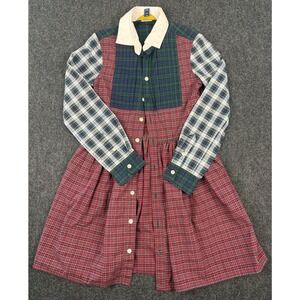 Polo Ralph Lauren Girls Plaid Patchwork Shirt Dress Red Green Blue Size 8
